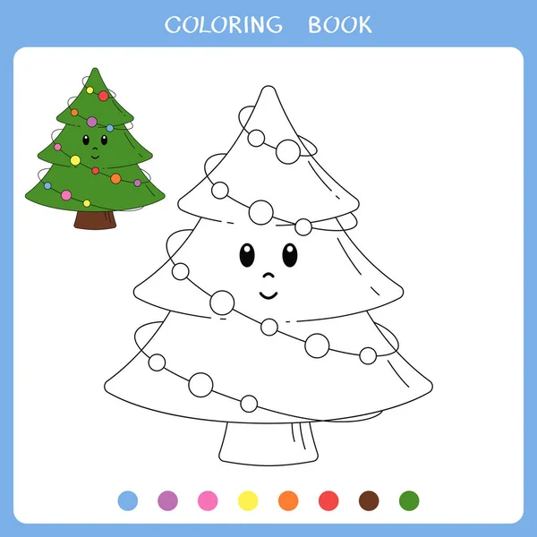 Simple Educational Game Kids Vector Illustration Cute Christmas Tree Coloring — Vettoriale Stock