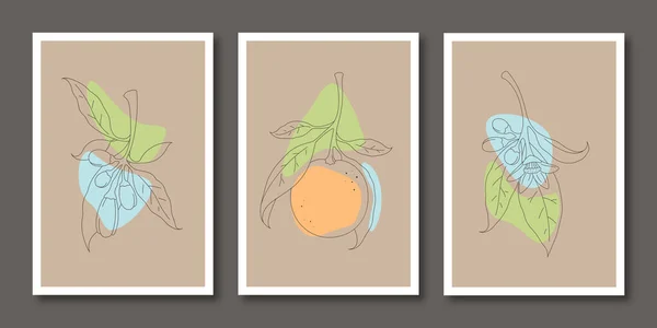 Colección Minimalista Estampados Botánicos Dibujo Artístico Del Brunch Naranja Con — Archivo Imágenes Vectoriales