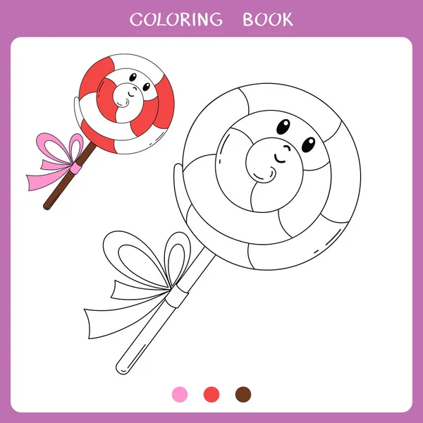 Simple Educational Game Kids Vector Illustration Cute Christmas Lollipop Coloring — Stok Vektör