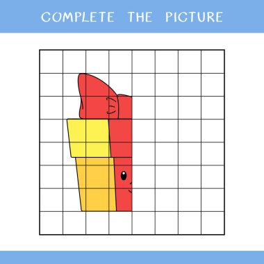 Resmi tamamla. Çocuklar için basit bir eğitim oyunu. Boyama kitabı için şirin hediye kutusunun vektör çizimi