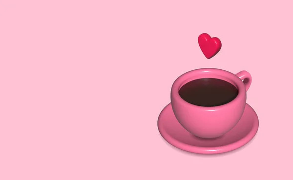 Kopje Zwarte Koffie Rood Hart Roze Achtergrond Plaats Voor Tekst — Stockfoto