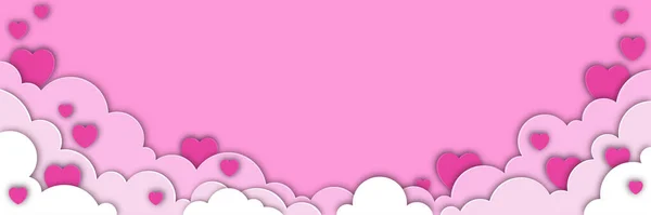 Romantic Sky Clouds Hearts Paper Cut Style Cute Background Place — Stockvector