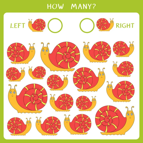 Simple Educational Game Kids Count How Many Snails Goes Left — Vetor de Stock