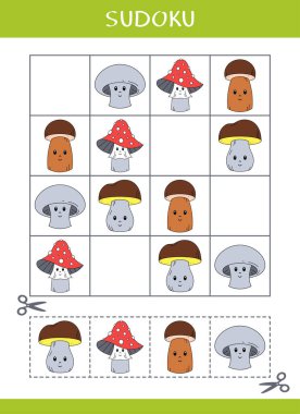 Çocuklar için sudoku. Basit bir mantık oyunu. Kes ve yapıştır. Vektör çalışma tablosu