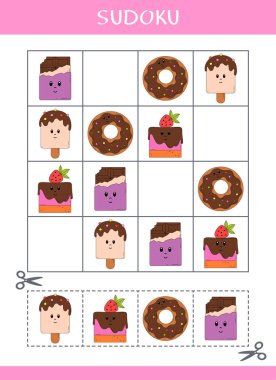 Çocuklar için sudoku. Basit bir mantık oyunu. Kes ve yapıştır. Vektör çalışma tablosu