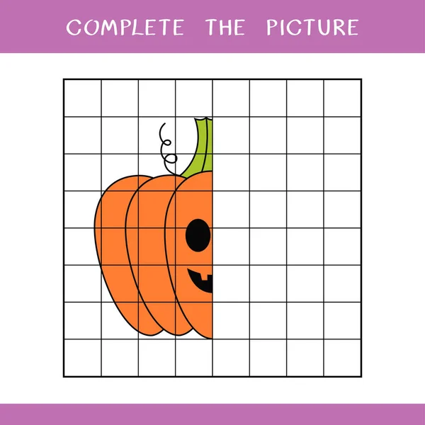 写真を完成させて 子供のための簡単な教育ゲーム 着色本のためのカボチャのベクトルイラスト — ストックベクタ