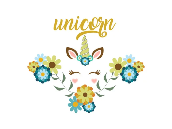 Diseños Vectoriales Unicornio Con Flores Letras —  Fotos de Stock
