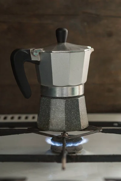Turk Coffee Maker Stands Gas Stove Visible Fire — Stockfoto