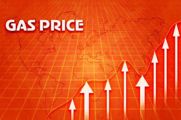 Economical gas price chart. 3d illustration Draw gas concept with digital screen with financial chart graphs and world contour map