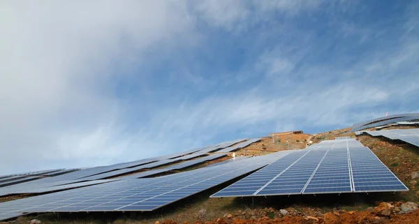 Solar Panels Against The Deep Blue Sky — Stock Photo, Image