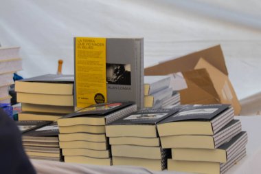 Barselona 'da Sant Jordi' nin günü boyunca bir yığın kitap.