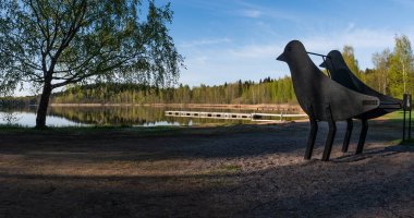 Yazın başında Finlandiya 'nın Lahti kentindeki Merrasjarvi Sahili' nden panoramik manzara