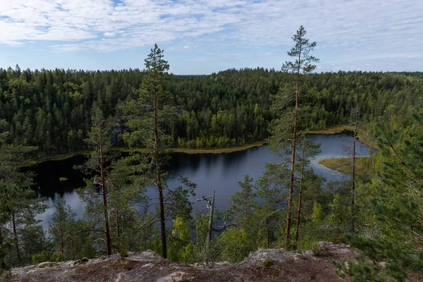 Bosque Finlandés Vista Del Paisaje Del Lago Desde Parque Nacional —  Fotos de Stock