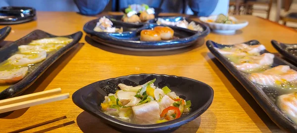 Japanese Food Dish Oriental Restaurant Wooden Table Light Background — Fotografie, imagine de stoc