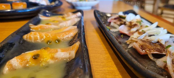 Japanese Food Dish Oriental Restaurant Wooden Table Light Background — Fotografie, imagine de stoc