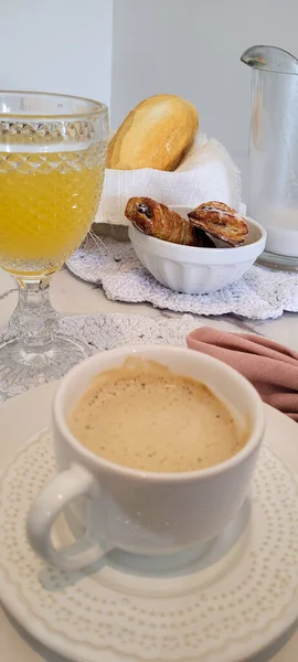 Table Petit Déjeuner Avec Café Nourriture — Photo