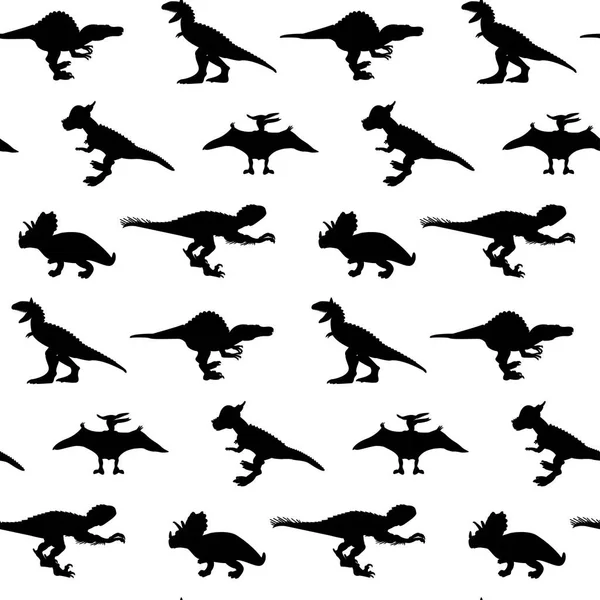 Dinosaures Black Seamless Pattern Illustration Vectorielle Nature Animal — Image vectorielle