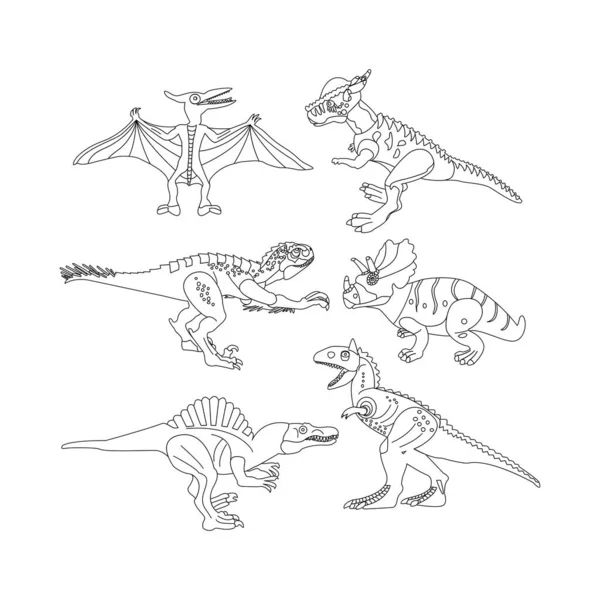 Ensemble Livres Colorier Dinosaures Line Illustration Vectorielle Nature Animal — Image vectorielle