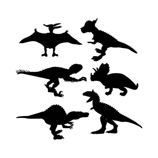Ensemble Objets Silhouettes Dinosaures Illustration Vectorielle Nature Animal — Image vectorielle
