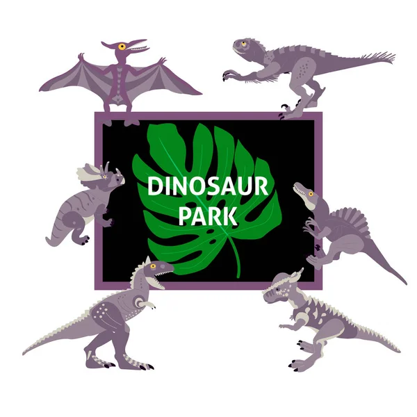 Modèle Dinosaures Avec Monstera Illustration Vectorielle Nature Animal — Image vectorielle