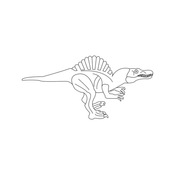 Spinosaurus Line Colouring Book Inglés Ilustración Vectorial Naturaleza Dinosaurio Animal — Vector de stock