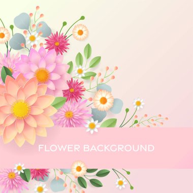 Düğün davetiyesi çiçek kartı. Dekor için kağıt kesilmiş çiçekler, gerçekçi etki. Parlak tatil tasarımı. Çiçekli kağıt kesimiyle