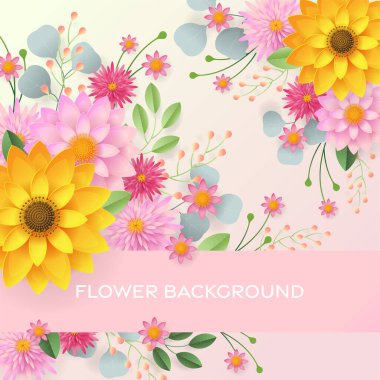 Düğün davetiyesi çiçek kartı. Dekor için kağıt kesilmiş çiçekler, gerçekçi etki. Parlak tatil tasarımı. Çiçekli kağıt kesimiyle