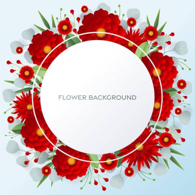 Düğün davetiyesi çiçek kartı. Dekor için kağıt kesilmiş çiçekler, gerçekçi etki. Parlak tatil tasarımı. Çiçekli kağıt kesimiyle