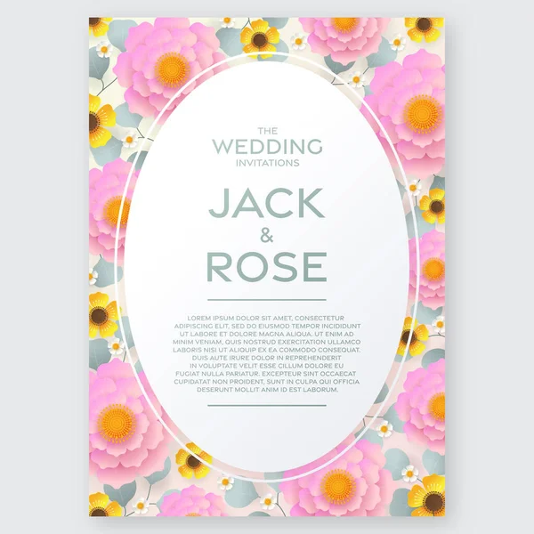 Convite Casamento Cartão Floral Flores Corte Papel Para Decoração Efeito — Vetor de Stock