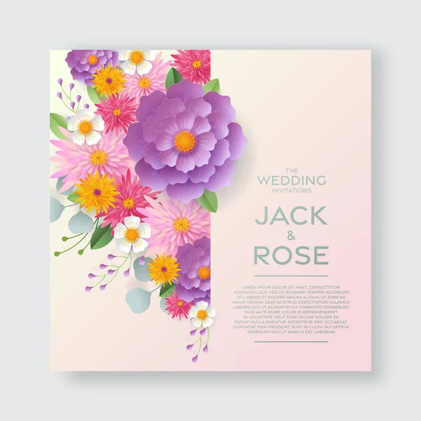 Convite Casamento Cartão Floral Flores Corte Papel Para Decoração Efeito — Vetor de Stock