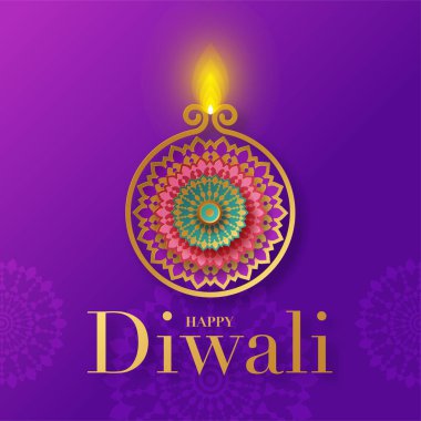 Mutlu Diwali, Deepavali ya da Hint festivali Düz Tasarım Kutlaması.