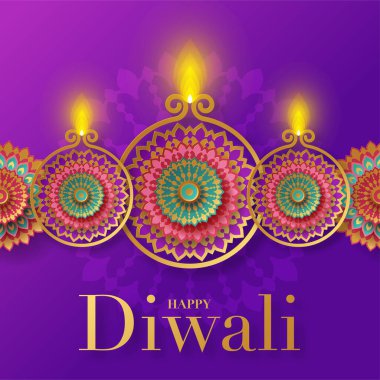 Mutlu Diwali, Deepavali ya da Hint festivali Düz Tasarım Kutlaması.