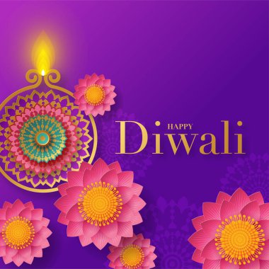 Mutlu Diwali, Deepavali ya da Hint festivali Düz Tasarım Kutlaması.