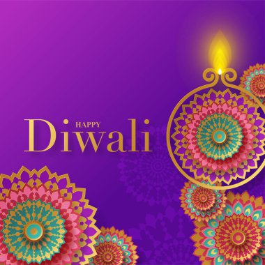 Mutlu Diwali, Deepavali ya da Hint festivali Düz Tasarım Kutlaması.
