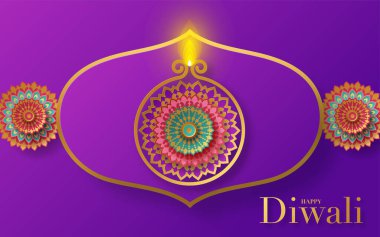 Mutlu Diwali, Deepavali ya da Hint festivali Düz Tasarım Kutlaması.