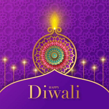 Mutlu Diwali, Deepavali ya da Hint festivali Düz Tasarım Kutlaması.