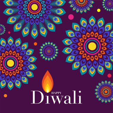 Mutlu Diwali, Deepavali ya da Hint festivali Düz Tasarım Kutlaması.