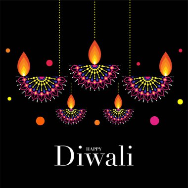 Mutlu Diwali, Deepavali ya da Hint festivali Düz Tasarım Kutlaması.