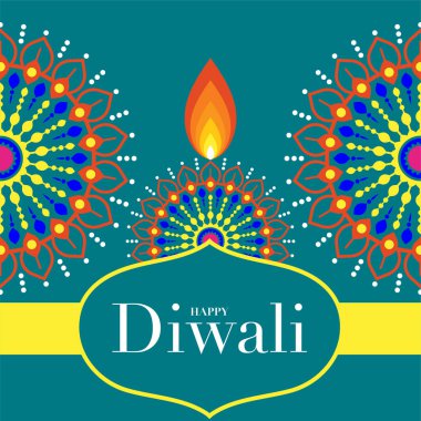Mutlu Diwali, Deepavali ya da Hint festivali Düz Tasarım Kutlaması.
