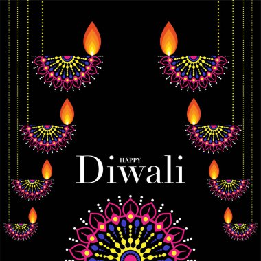 Mutlu Diwali, Deepavali ya da Hint festivali Düz Tasarım Kutlaması.