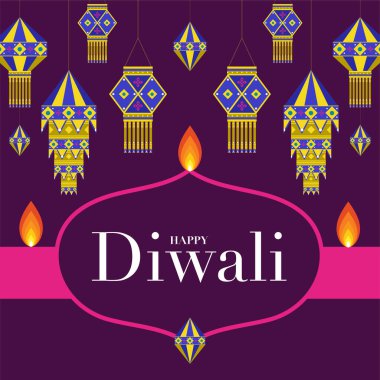 Mutlu Diwali, Deepavali ya da Hint festivali Düz Tasarım Kutlaması.