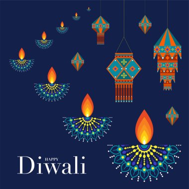 Mutlu Diwali, Deepavali ya da Hint festivali Düz Tasarım Kutlaması.