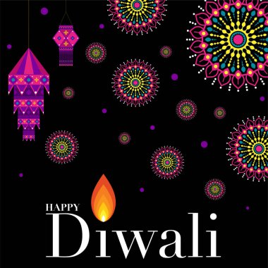 Mutlu Diwali, Deepavali ya da Hint festivali Düz Tasarım Kutlaması.