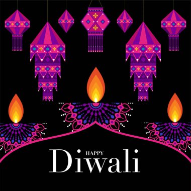 Mutlu Diwali, Deepavali ya da Hint festivali Düz Tasarım Kutlaması.