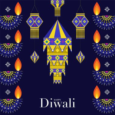 Mutlu Diwali, Deepavali ya da Hint festivali Düz Tasarım Kutlaması.