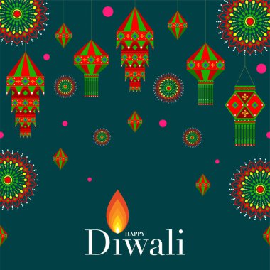 Mutlu Diwali, Deepavali ya da Hint festivali Düz Tasarım Kutlaması.