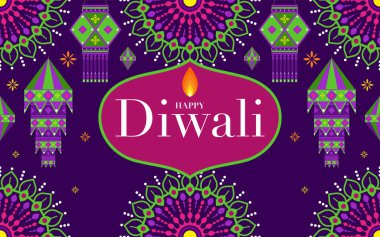 Mutlu Diwali, Deepavali ya da Hint festivali Düz Tasarım Kutlaması.