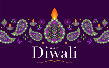 Mutlu Diwali, Deepavali ya da Hint festivali Düz Tasarım Kutlaması.