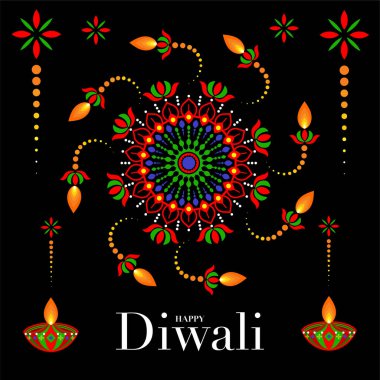 Mutlu Diwali, Deepavali ya da Hint festivali Düz Tasarım Kutlaması.