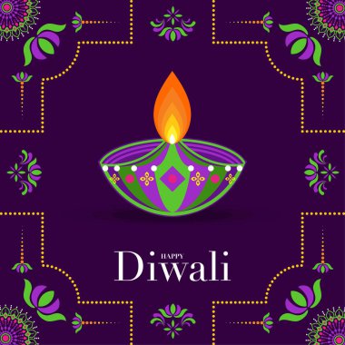 Mutlu Diwali, Deepavali ya da Hint festivali Düz Tasarım Kutlaması.